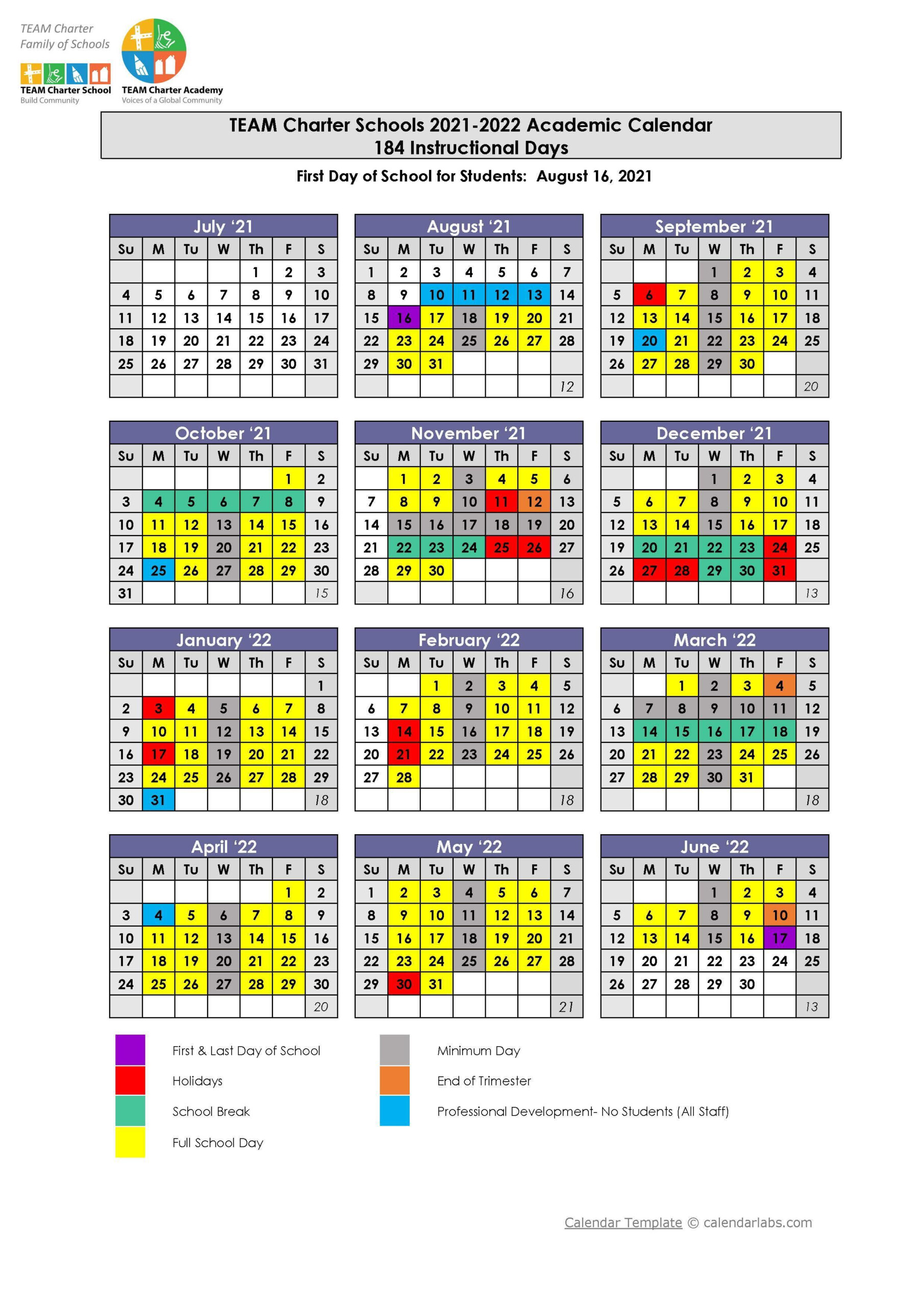 2021 2022 Academic Calendar TEAM Bianchi TEAM Charter Schools