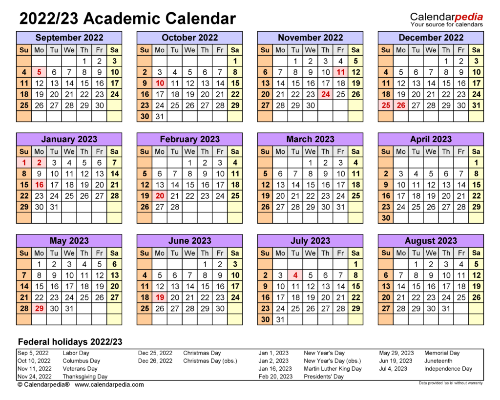 Academic Calendar Template 2022 2023