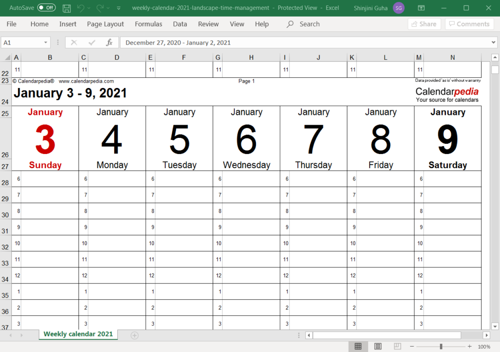 Calendar For Excel Templates