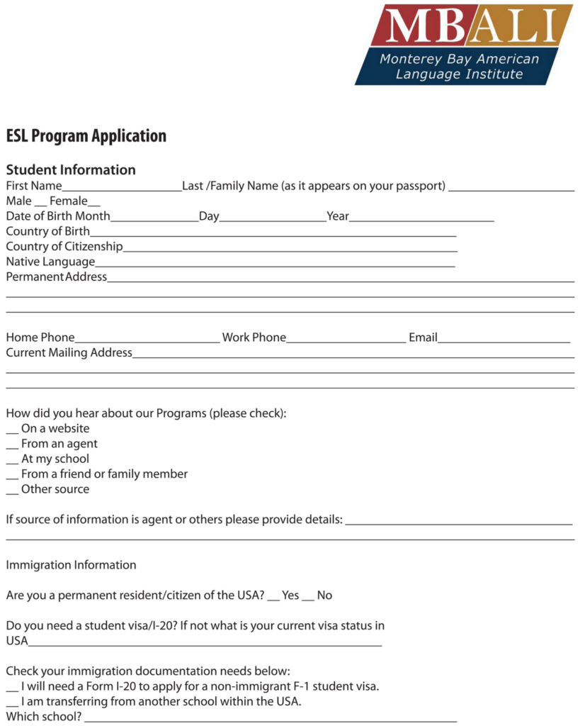 California State University Monterey Bay ESL Application Form