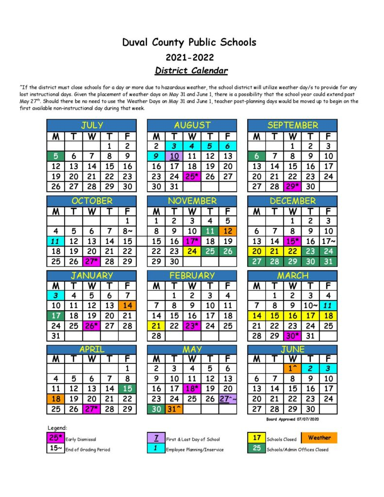 Duval County Public Schools Calendar 2021 2022 In PDF