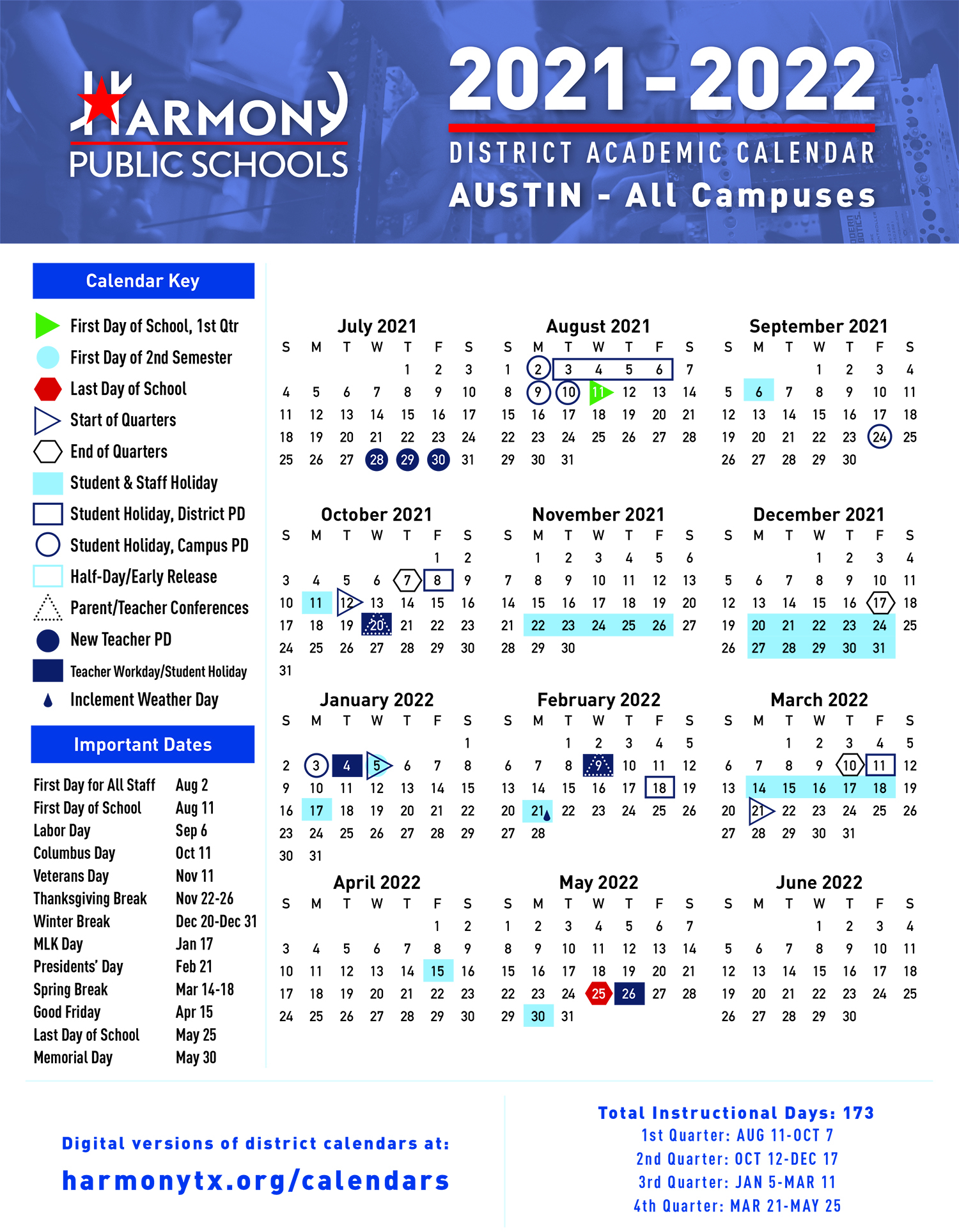 HPS Central Texas Academic Calendar 2021 2022 1 Harmony School Of