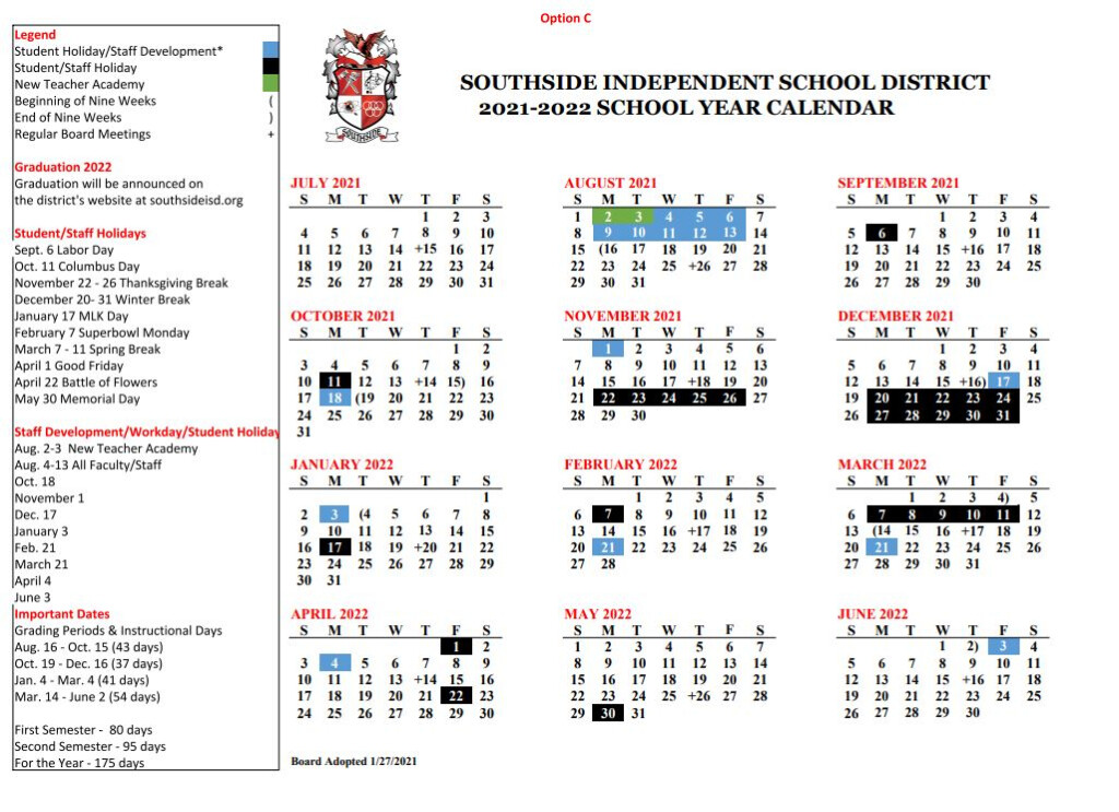 New 2021 2022 Academic Calendar Southside Independent School District