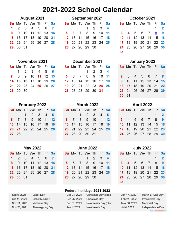 Printable Academic Calendar 2022 Free Letter Templates