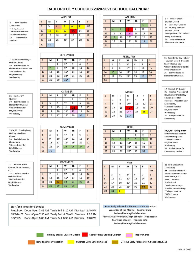 Radford Academic Calendar 2022 Calendar With Holidays