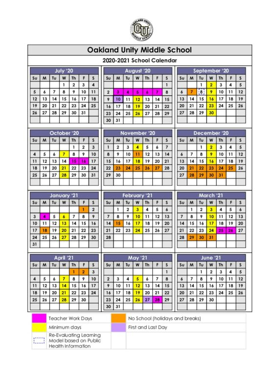 School Calendar Oakland Unity Middle School Charter School Oakland