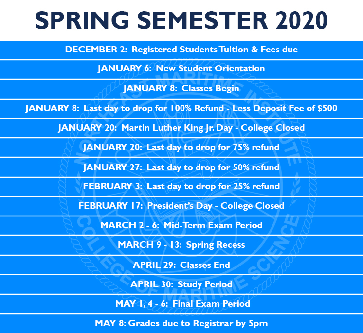 Spring Semester 2020 Calendar Northeast Maritime Institute