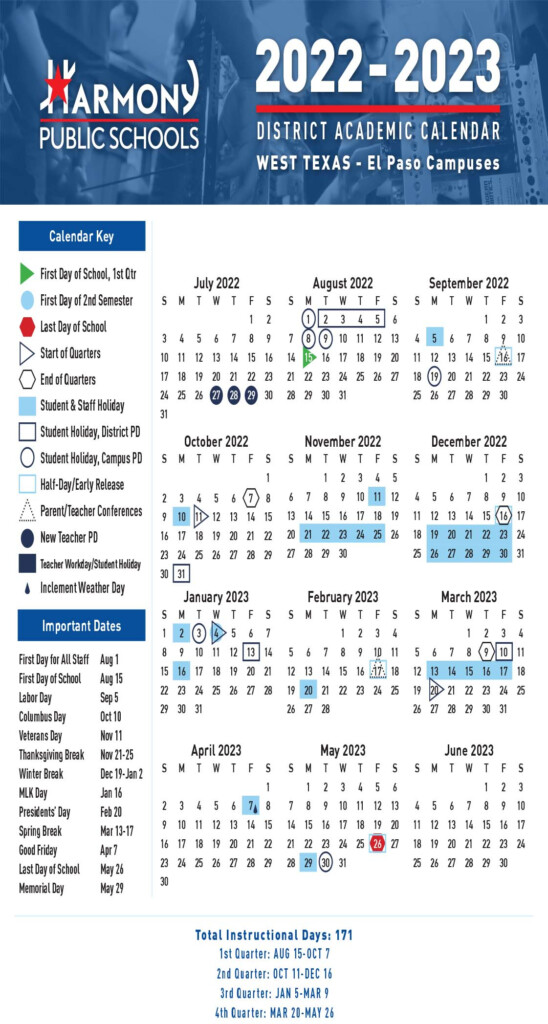 2022 2023 Academic Calendar 6 Harmony Science Academy El Paso