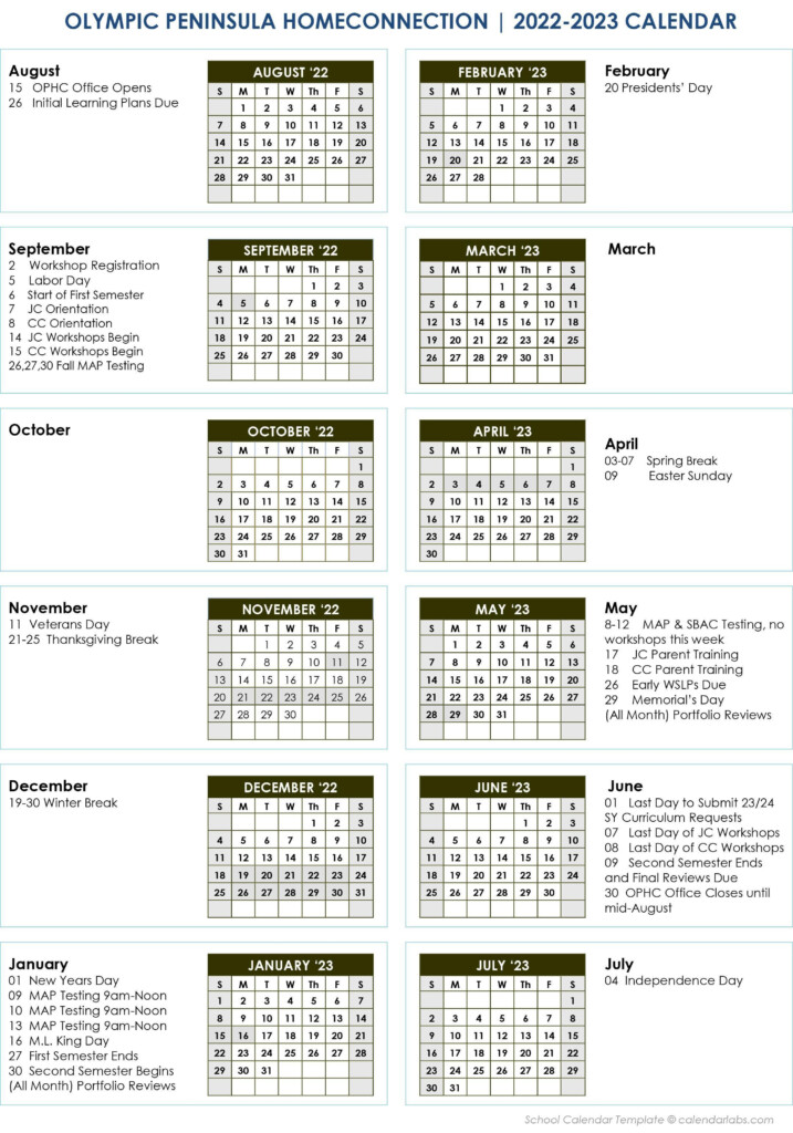2022 2023 School Year Calendar Information Olympic Peninsula 