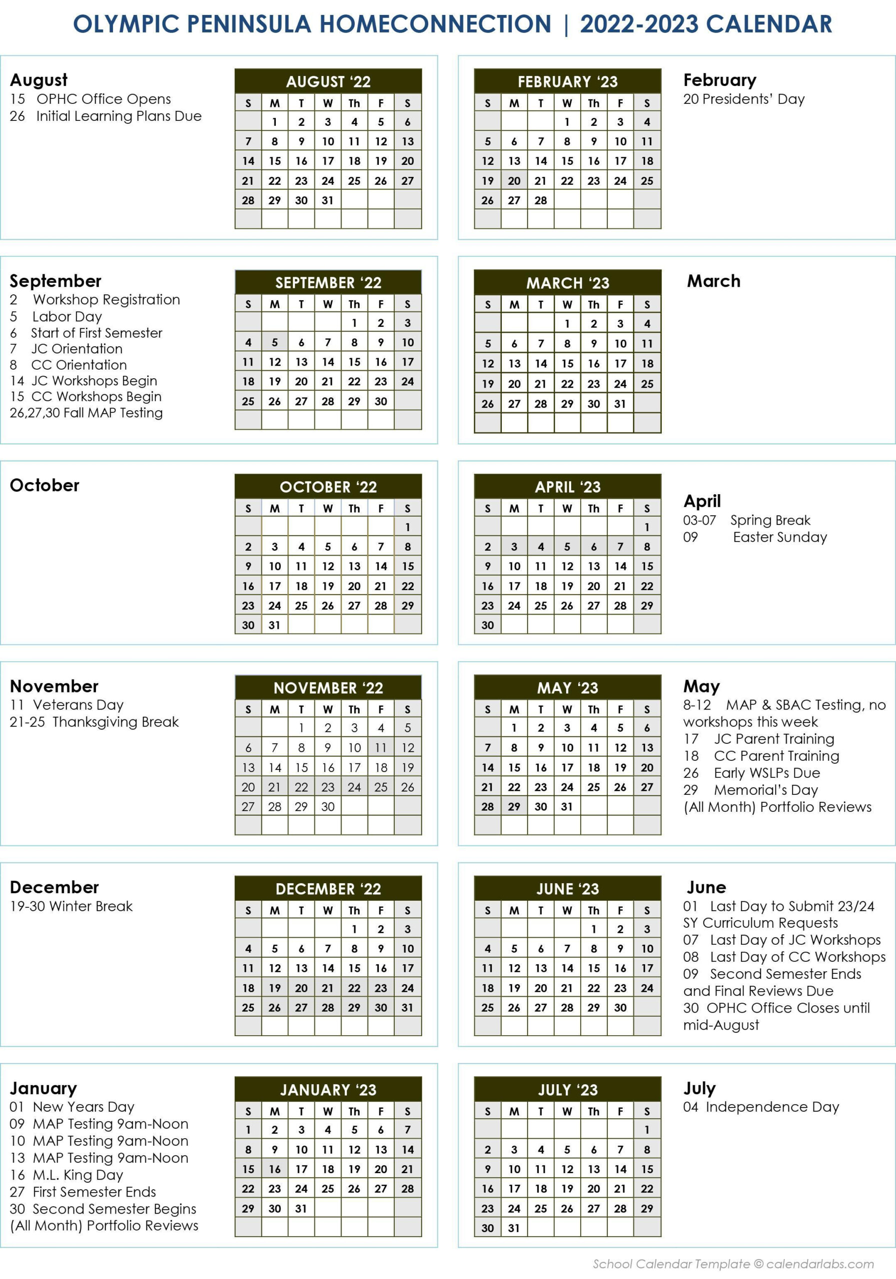 2022 2023 School Year Calendar Information Olympic Peninsula