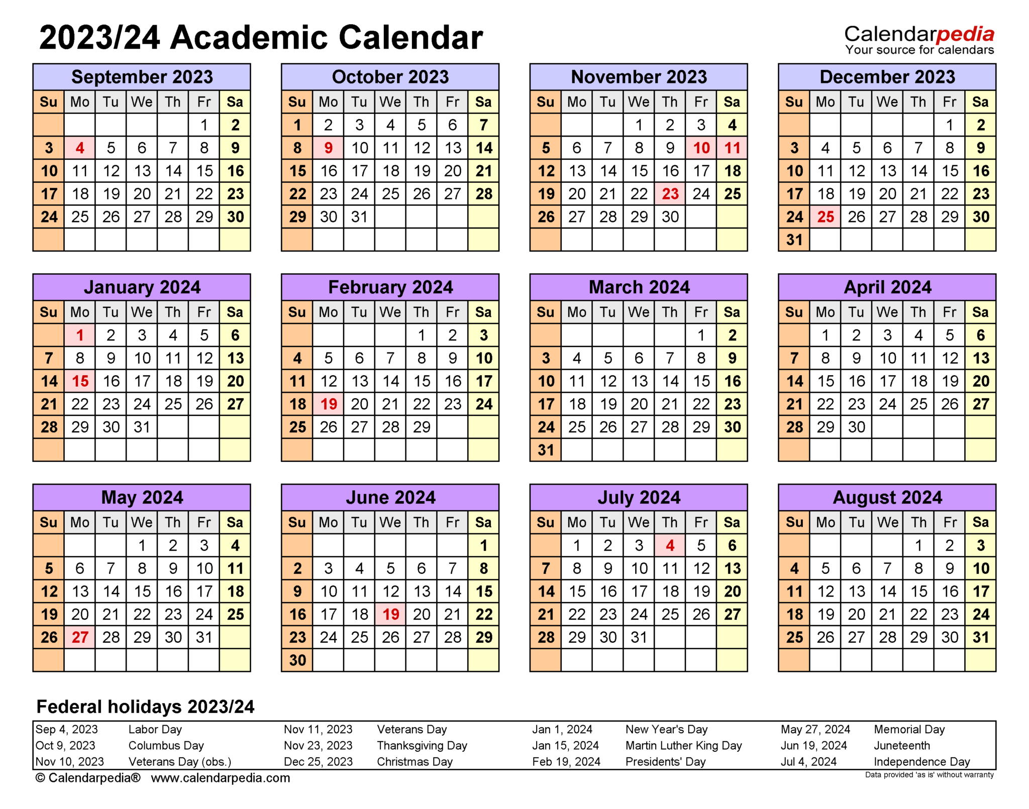 2023 2024 Academic Calendar Printable School Calendar