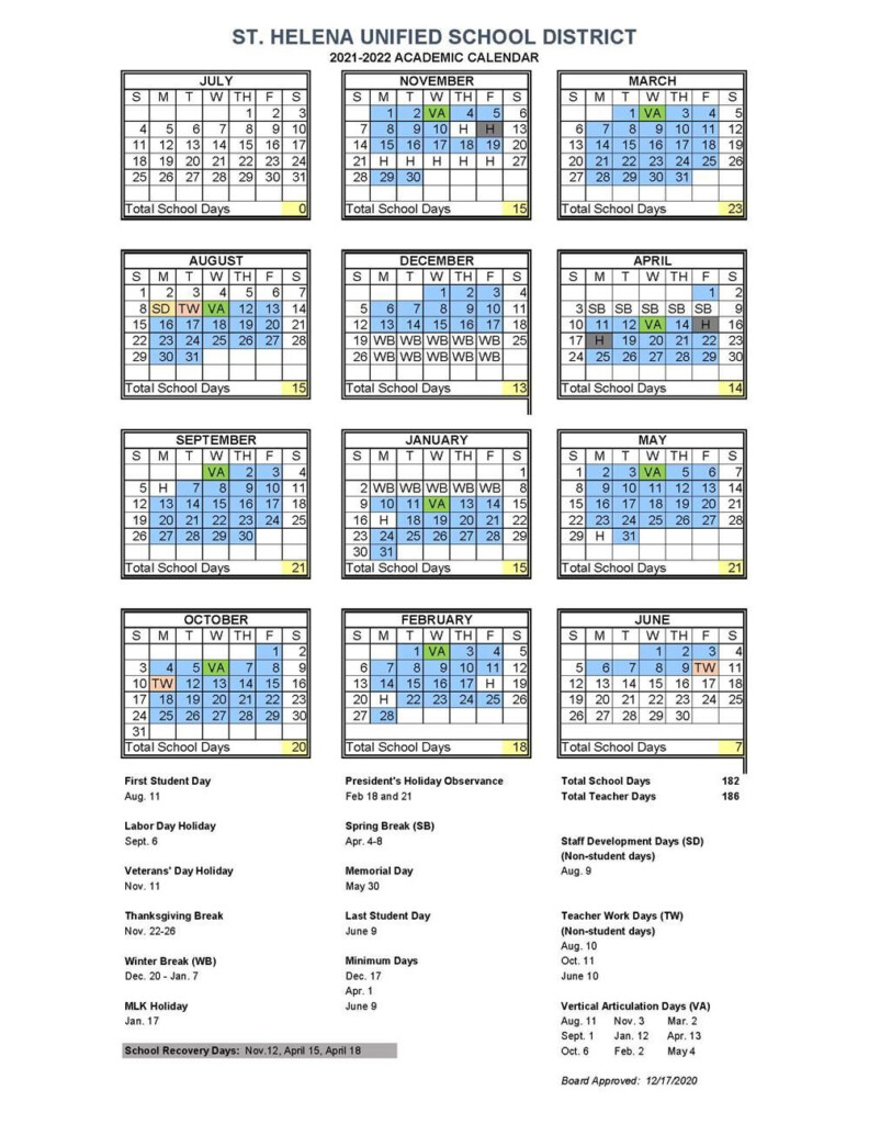 Academic Calendar Current Calendar 2021 2022