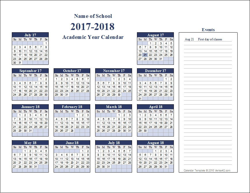 Academic Calendar Templates For 2022 2023