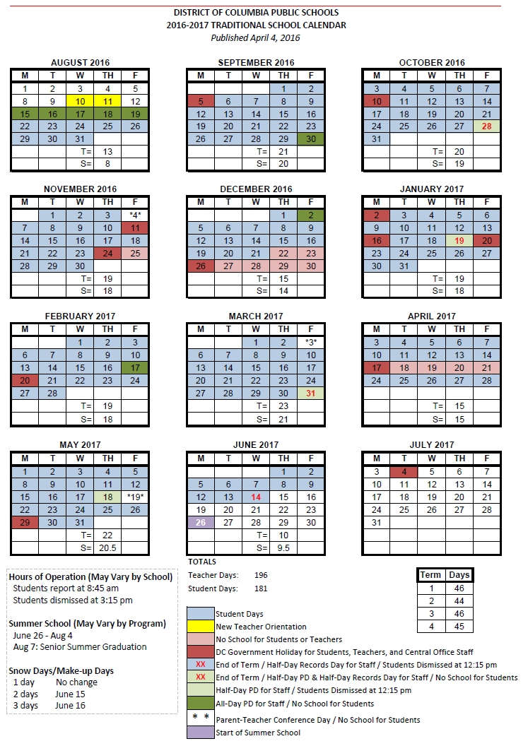 Dc Public Schools Academic Calendar
