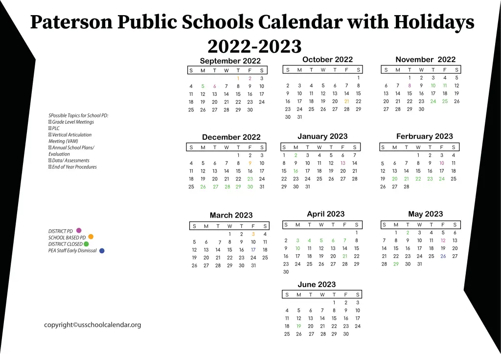 Paterson Public Schools Calendar With Holidays 2022 2023