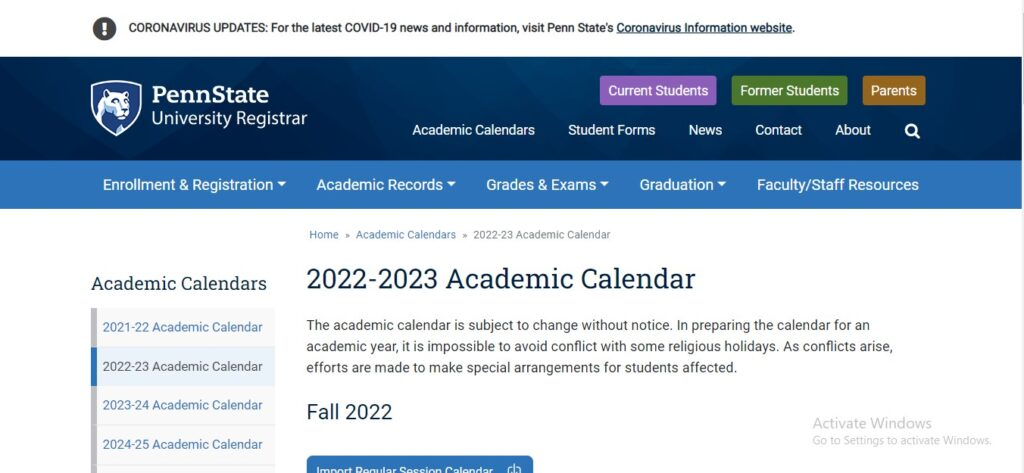 Penn State Academic Calendar September 2022 Keep Track Of The 