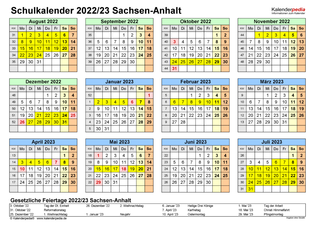 Schulkalender 2022 2023 Sachsen Anhalt F r PDF