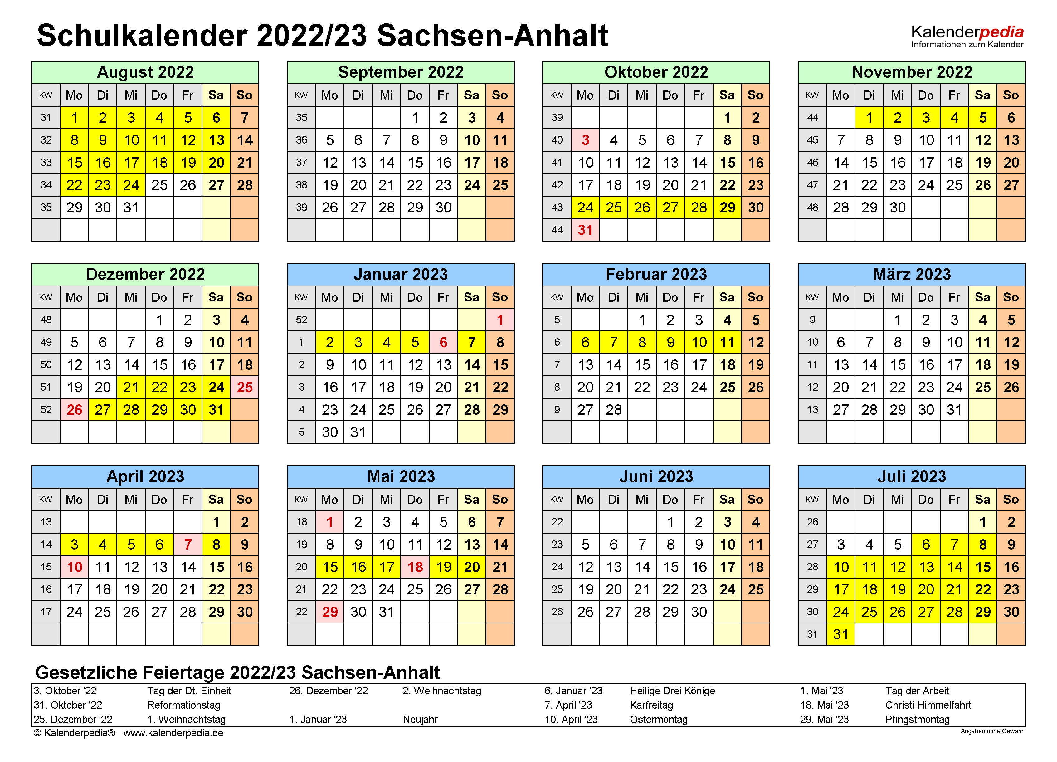 Schulkalender 2022 2023 Sachsen Anhalt F r PDF