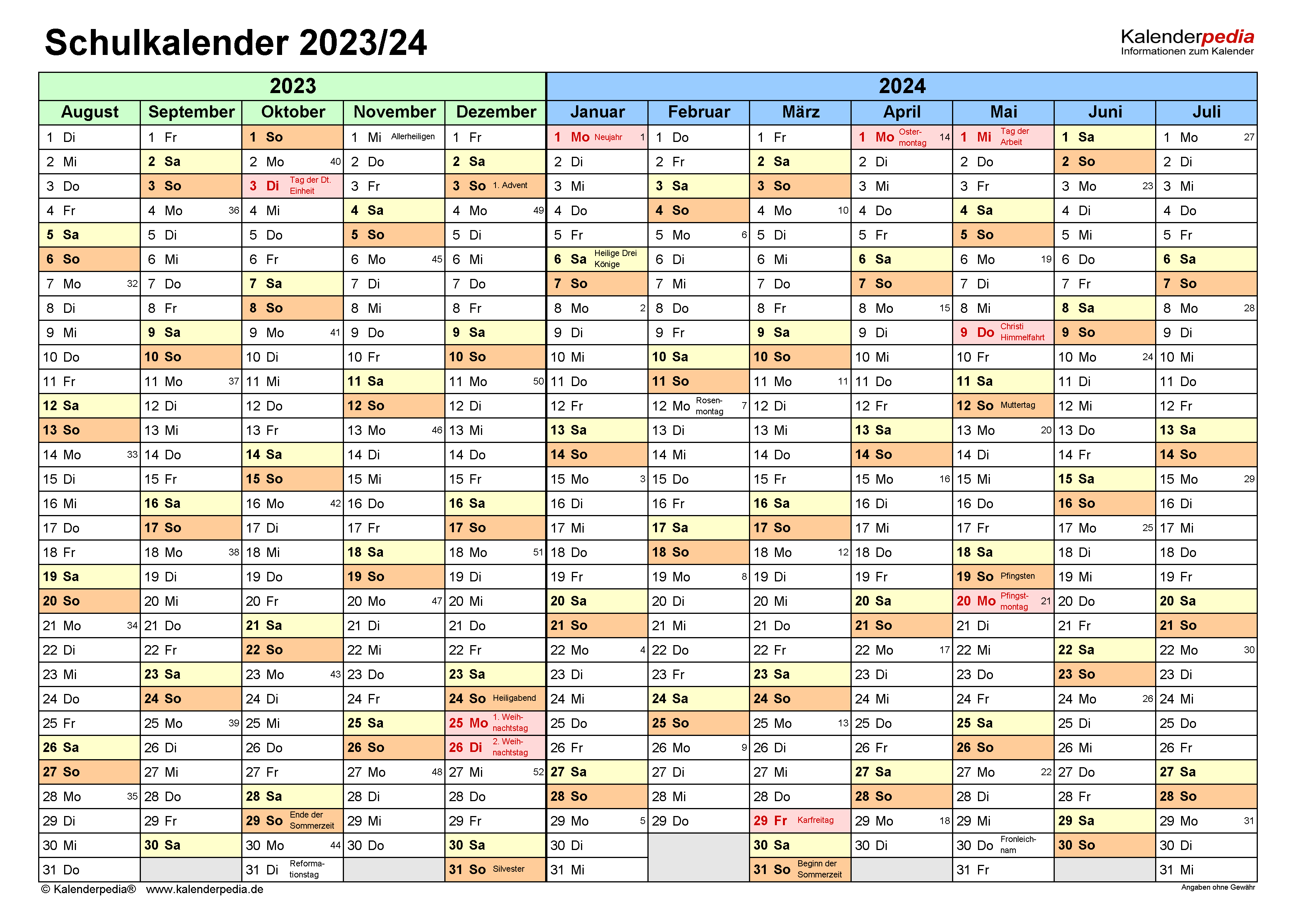 Schulkalender 2023 2024 Als PDF Vorlagen Zum Ausdrucken