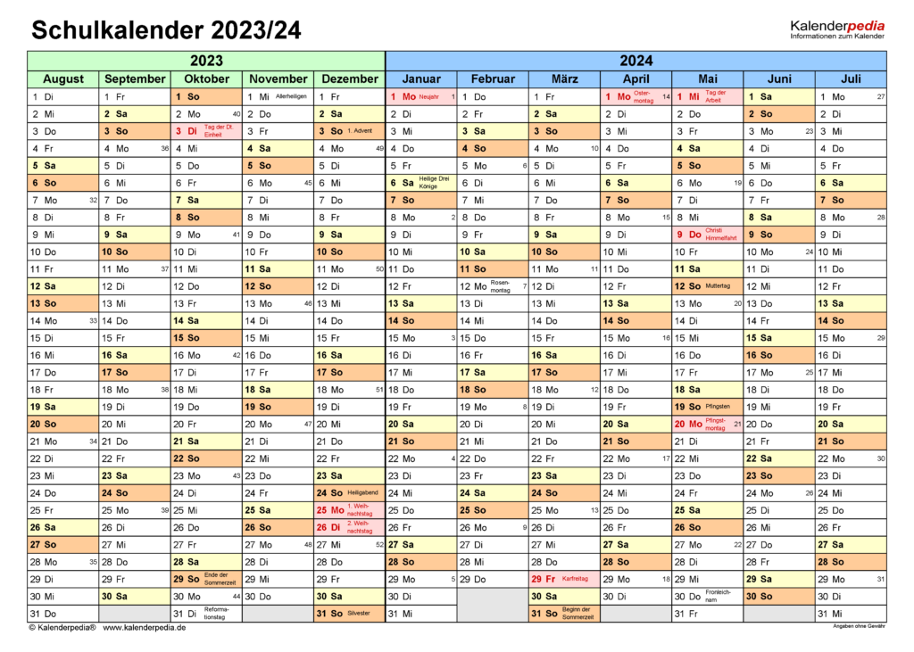 Schulkalender 2023 2024 Als Word Vorlagen Zum Ausdrucken