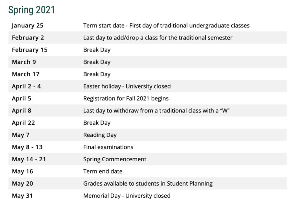 Academic Calendar Stevenson University