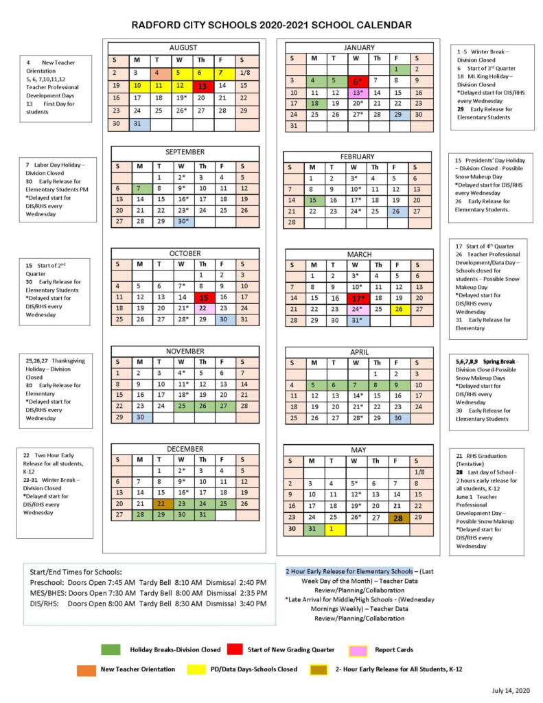 Radford University Academic Calendar 2023