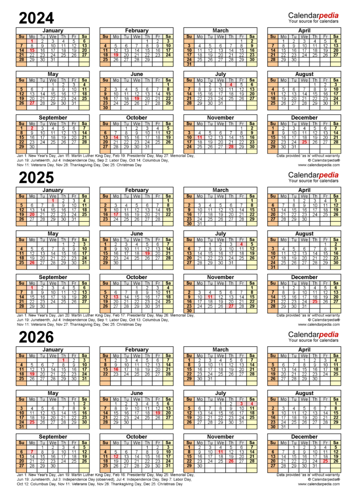 2024 2025 And 2026 Calendar A Comprehensive Overview Printable 