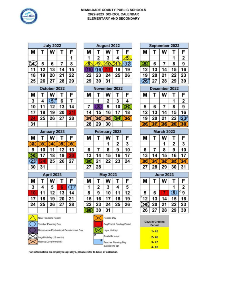 2025 2026 Miami Dade County Public Schools M DCPS Calendar A 