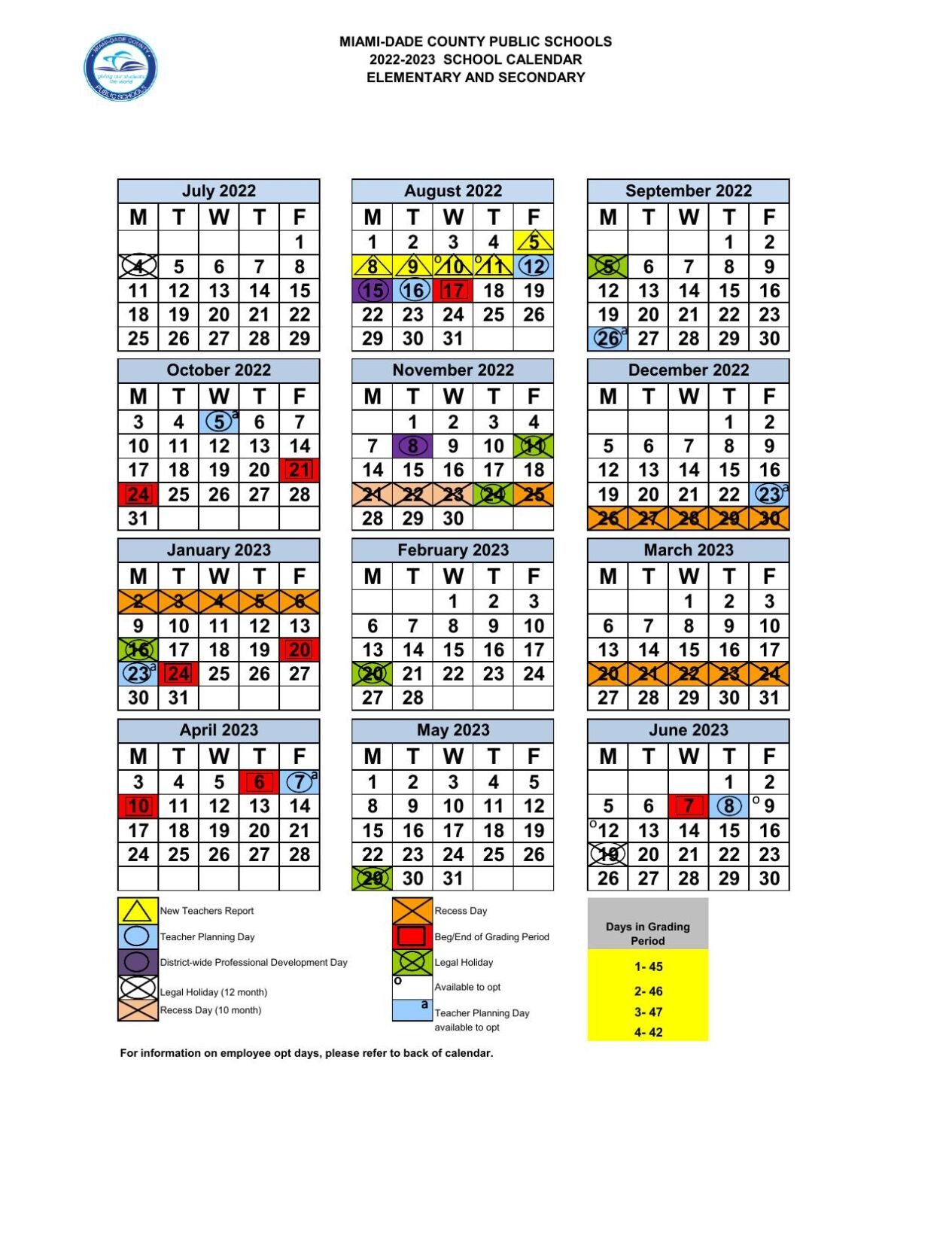 2025 2026 Miami Dade County Public Schools M DCPS Calendar A