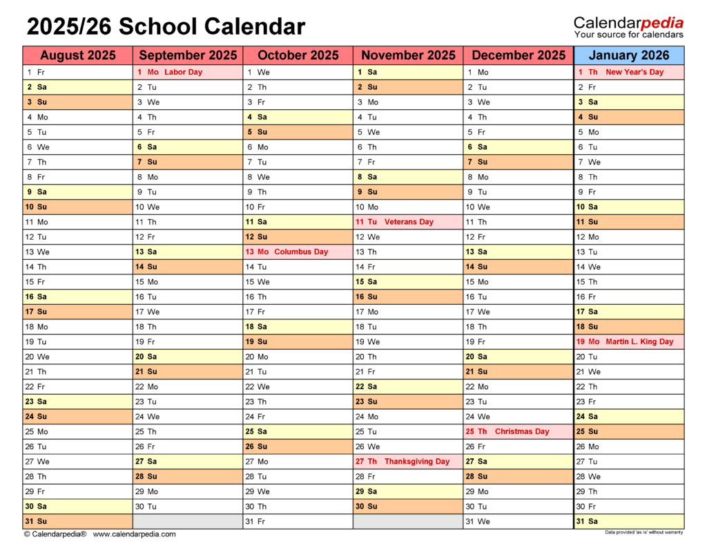 2025 2026 School Calendar Printable Free Cammi Valerie