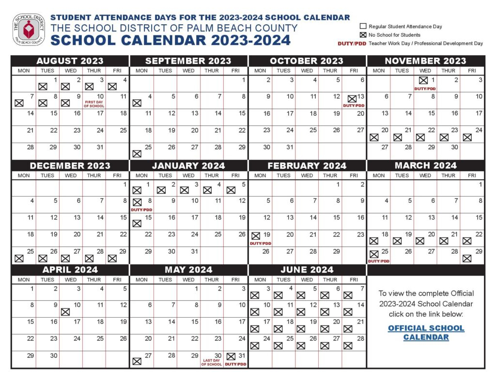 2025 2026 School Year Calendar For Palm Beach County Editable