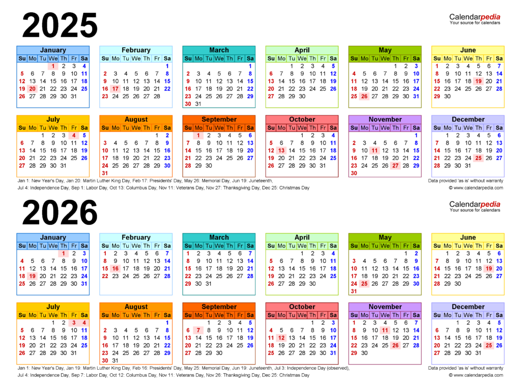 2025 2026 Two Year Calendar Free Printable PDF Templates