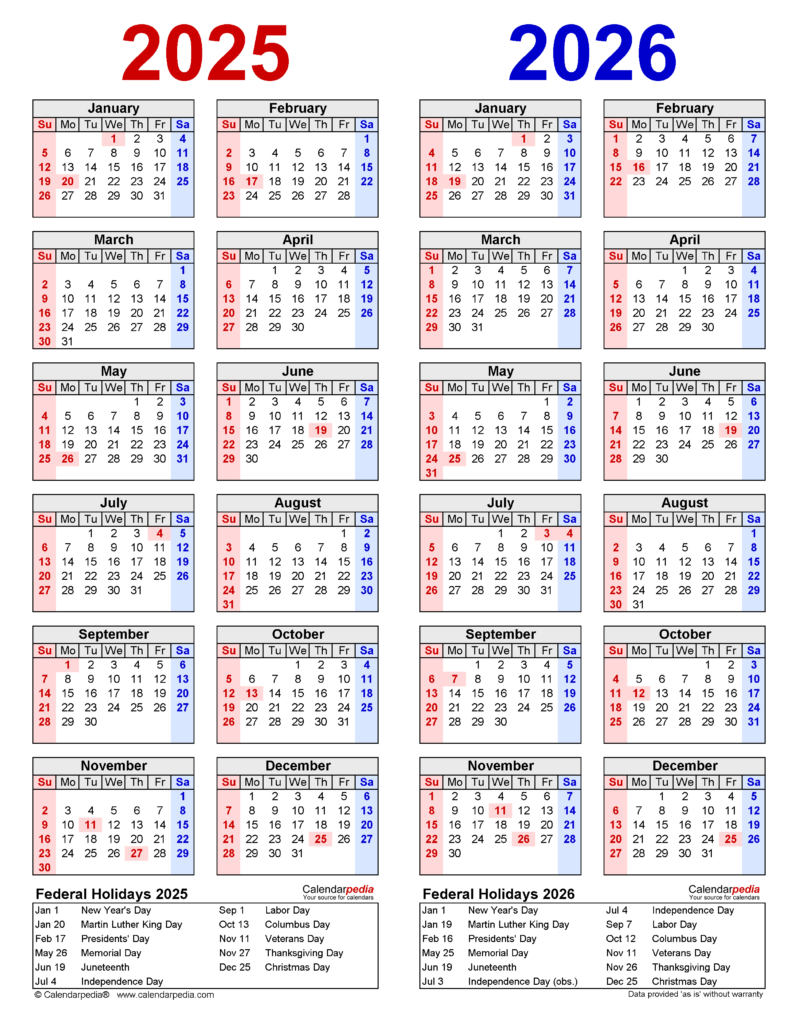 2025 And 2026 Calendar With Holidays Editable Calendar Planner 2025