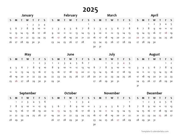 2025 Annual Blank Word Calendar Template Free Printable Templates