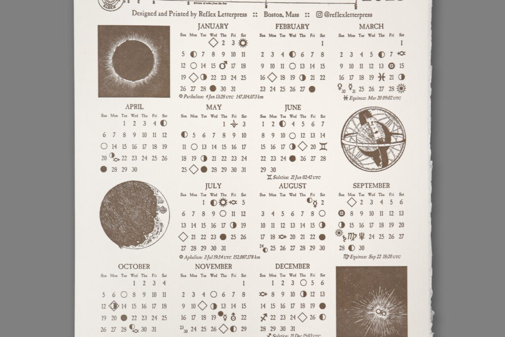 2025 Astronomical Calendar Reflex Letterpress