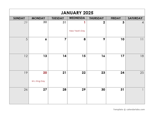 2025 Calendar Printable Monthly With Holidays Free Daryl Emiline