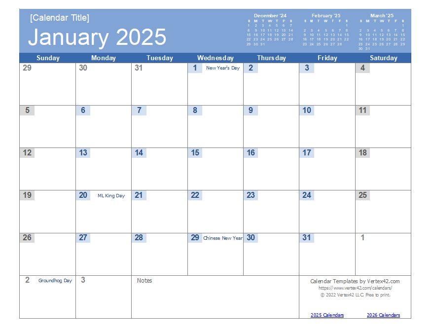 2025 Calendar With Holidays Printable Free