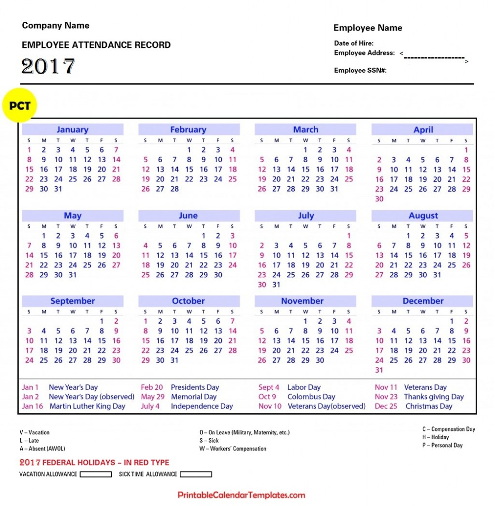 2025 Employee Attendance Calendar Printable Free Word Document Tony 