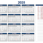 2025 Excel Yearly Calendar Free Printable Templates