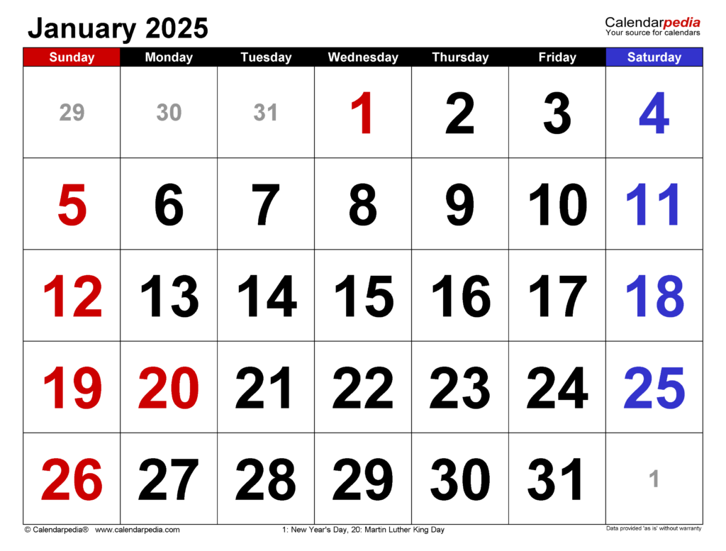 2025 January PDF Calendar A Comprehensive Guide Editable Calendar 