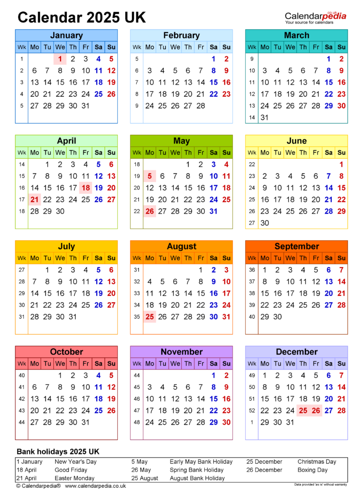 2025 UK Calendar With Weeks A Comprehensive Guide To The Year Ahead 