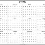 2025 Year Calendar Yearly Printable