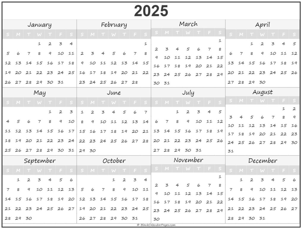 2025 Year Calendar Yearly Printable