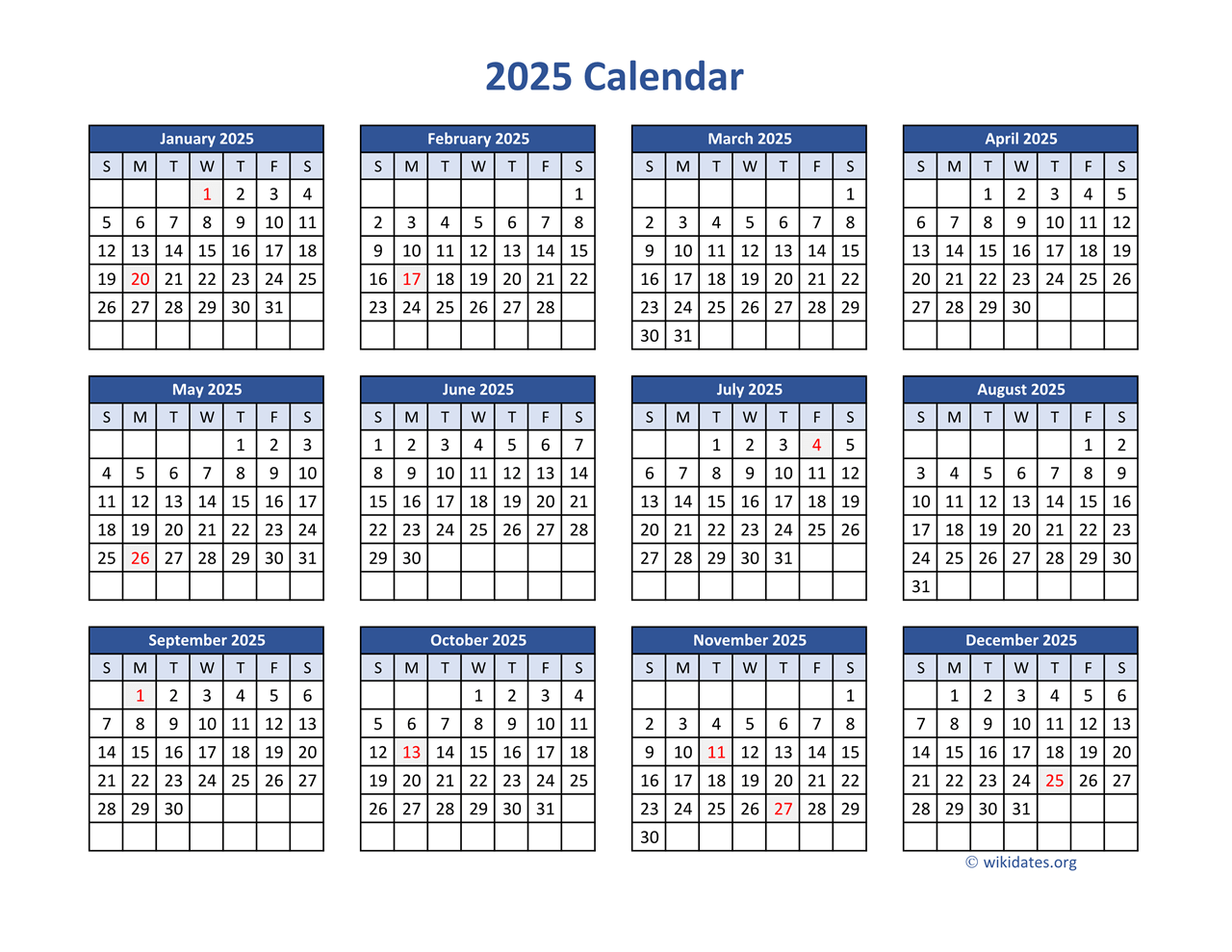 2025 Yearly Calendar Printable Free PDF For Planning And Organization