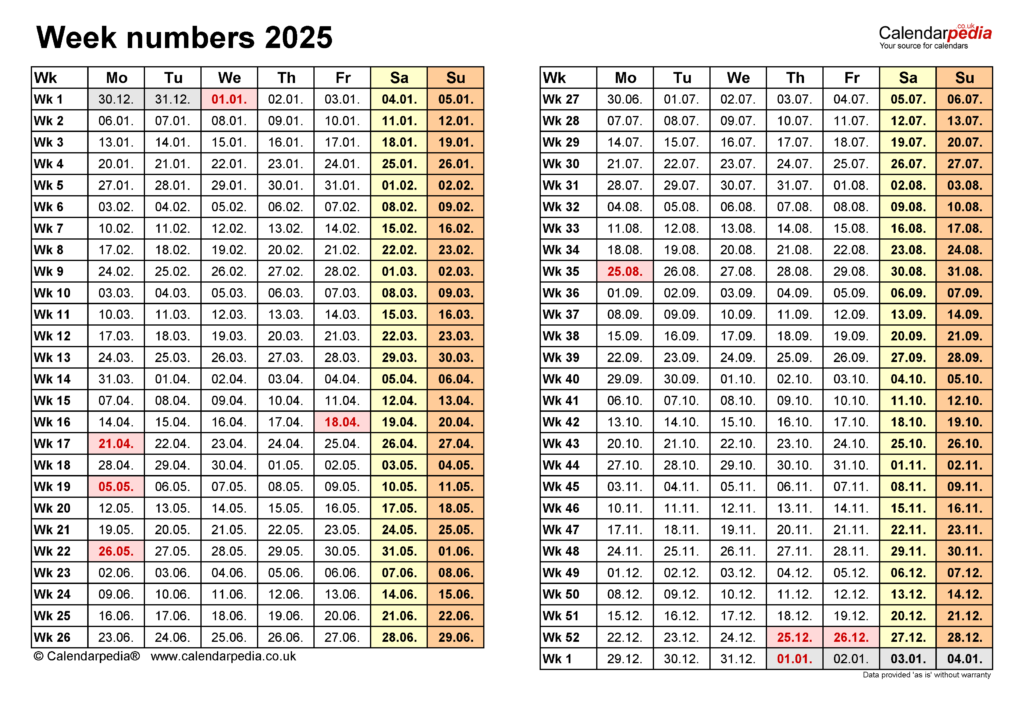 2025 Yearly Calendar With Week Numbers A Comprehensive Guide 2025 