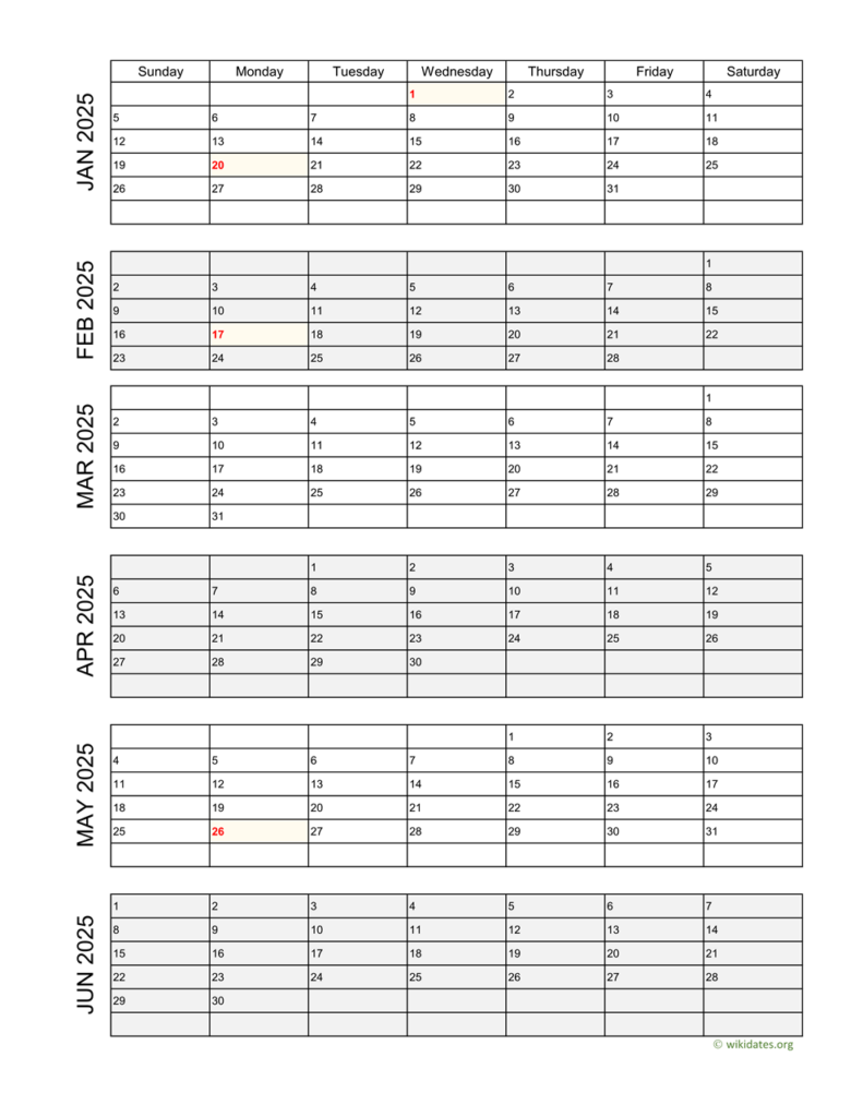 6 Month Calendar Template 2025 Free And Customizable Editable 