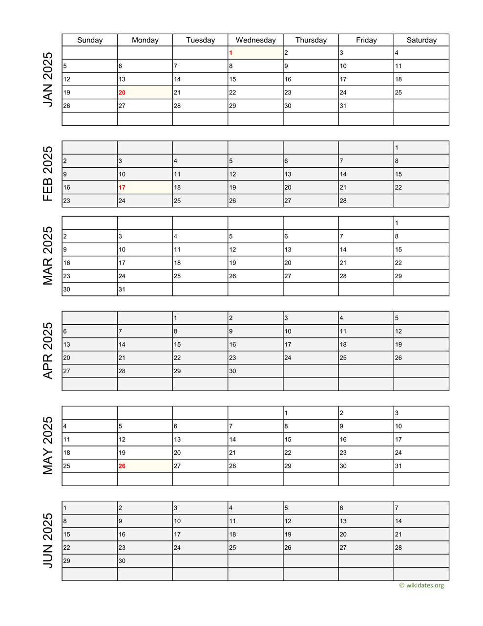 6 Month Calendar Template 2025 Free And Customizable Editable