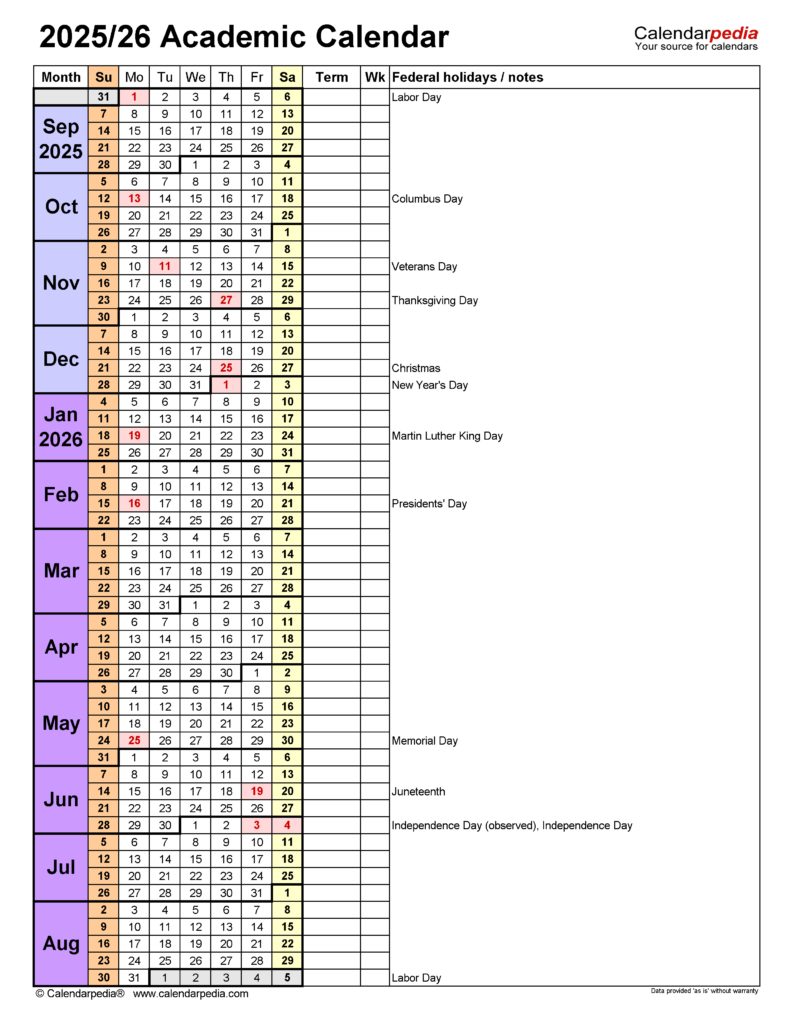 Academic Calendar 2025 2026 A Comprehensive Guide Design Printable 