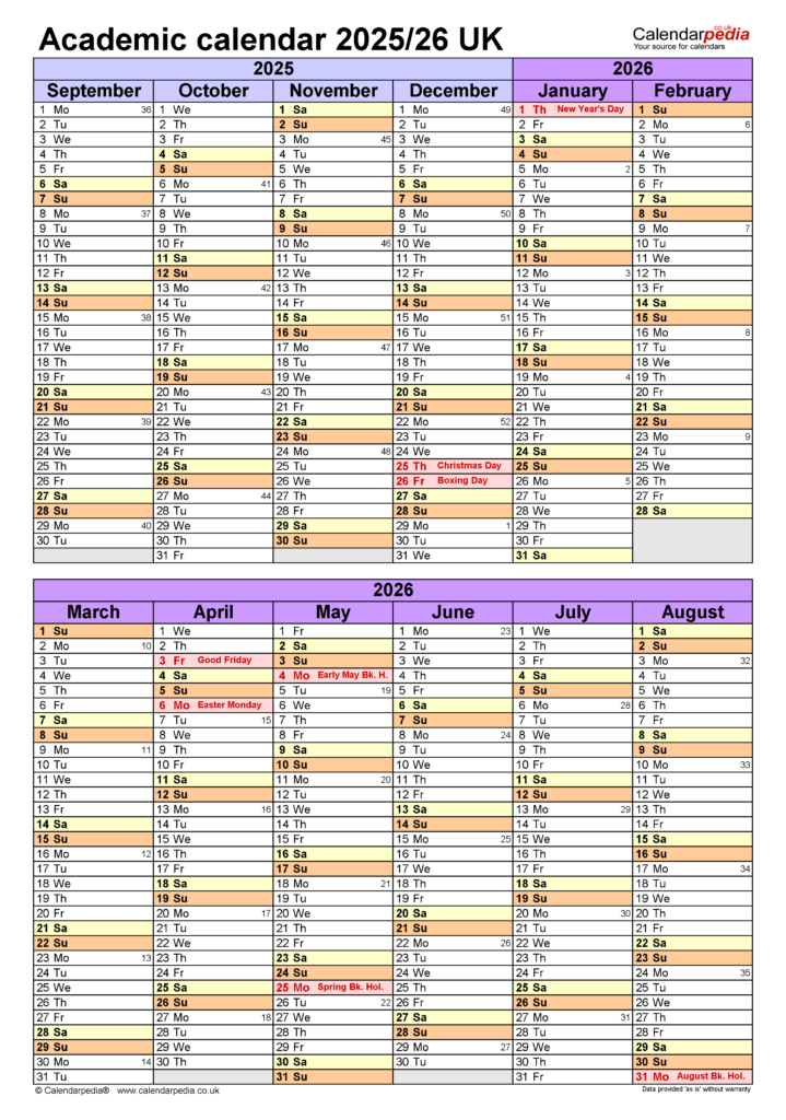 Academic Calendar 2025 2026 For UK Higher Education Institutions 