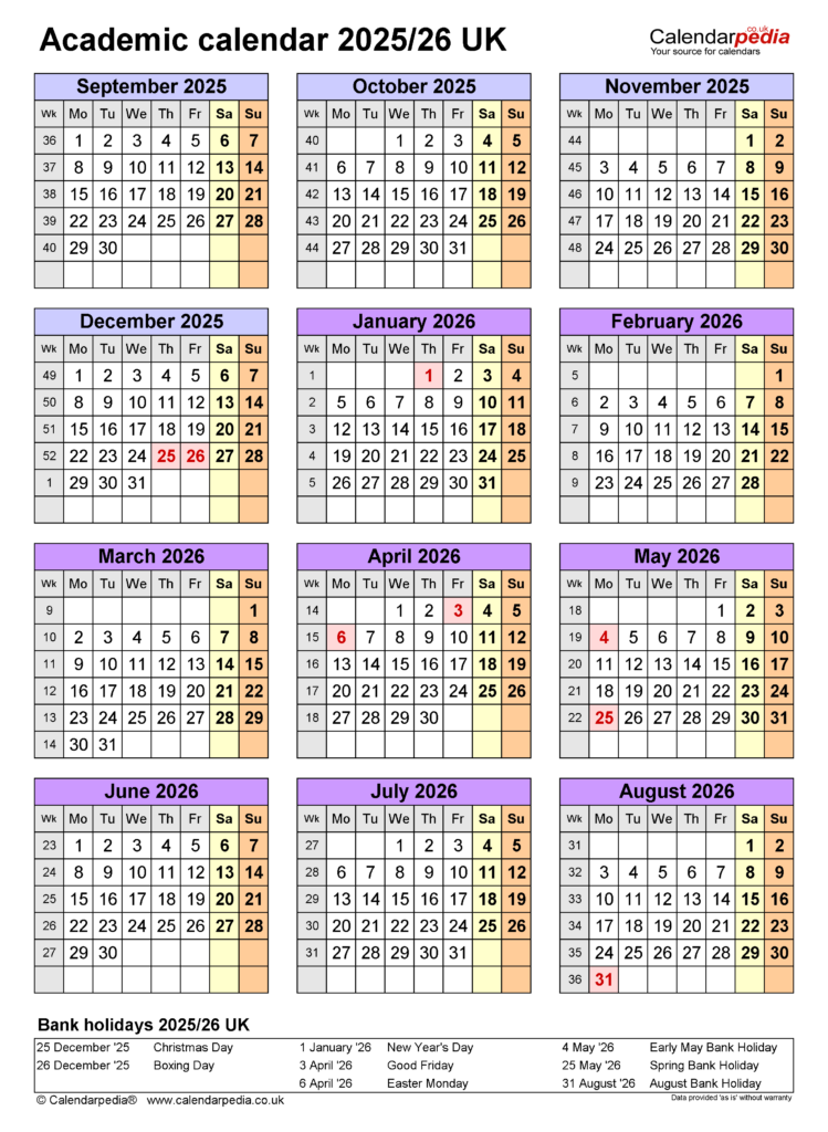 Academic Calendar 2025 2026 For UK Higher Education Institutions 